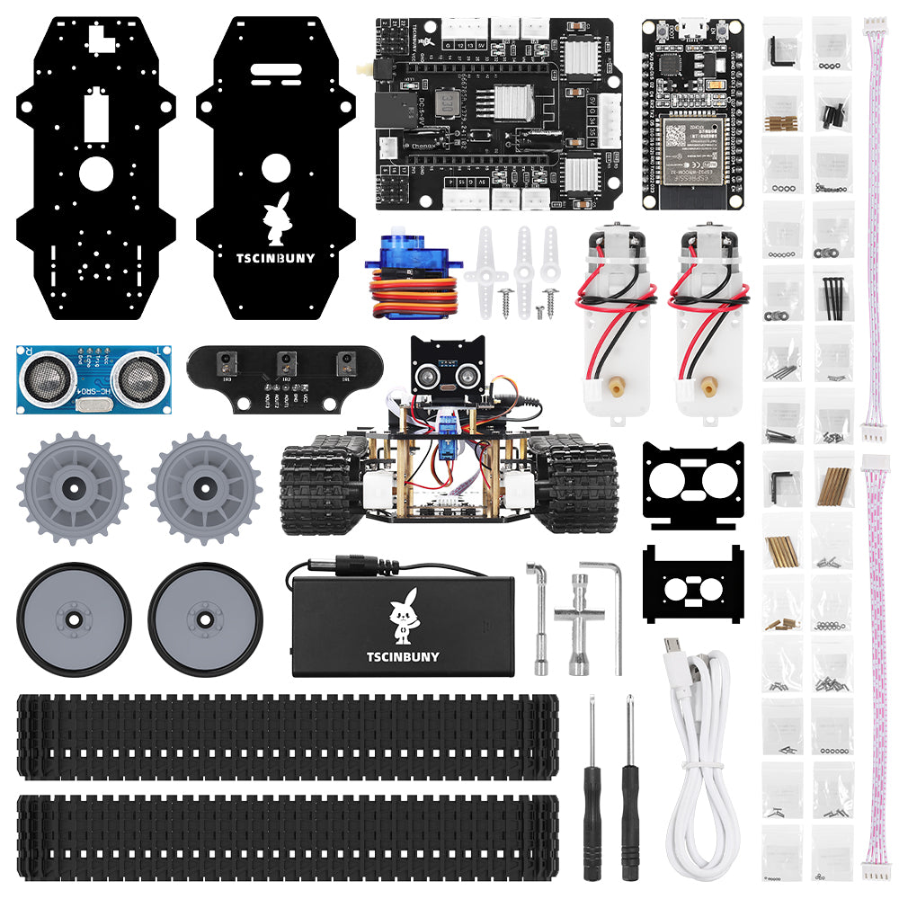 Tscinbuny ZYC0201 Smart Robot Car Kit with Crawler Wheels & Basic Functions – ESP32-WROOM32 Development Board Robot for Arduino Education Projects