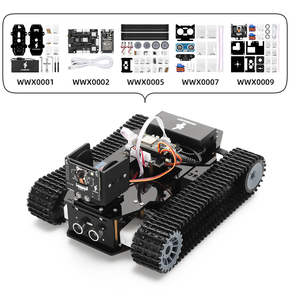 Tscinbuny ZYC0202 Smart Robot Car Kit with Crawler Wheels & Camera – ESP32-WROOM32 Programmable Robot Car for Arduino Learning Projects