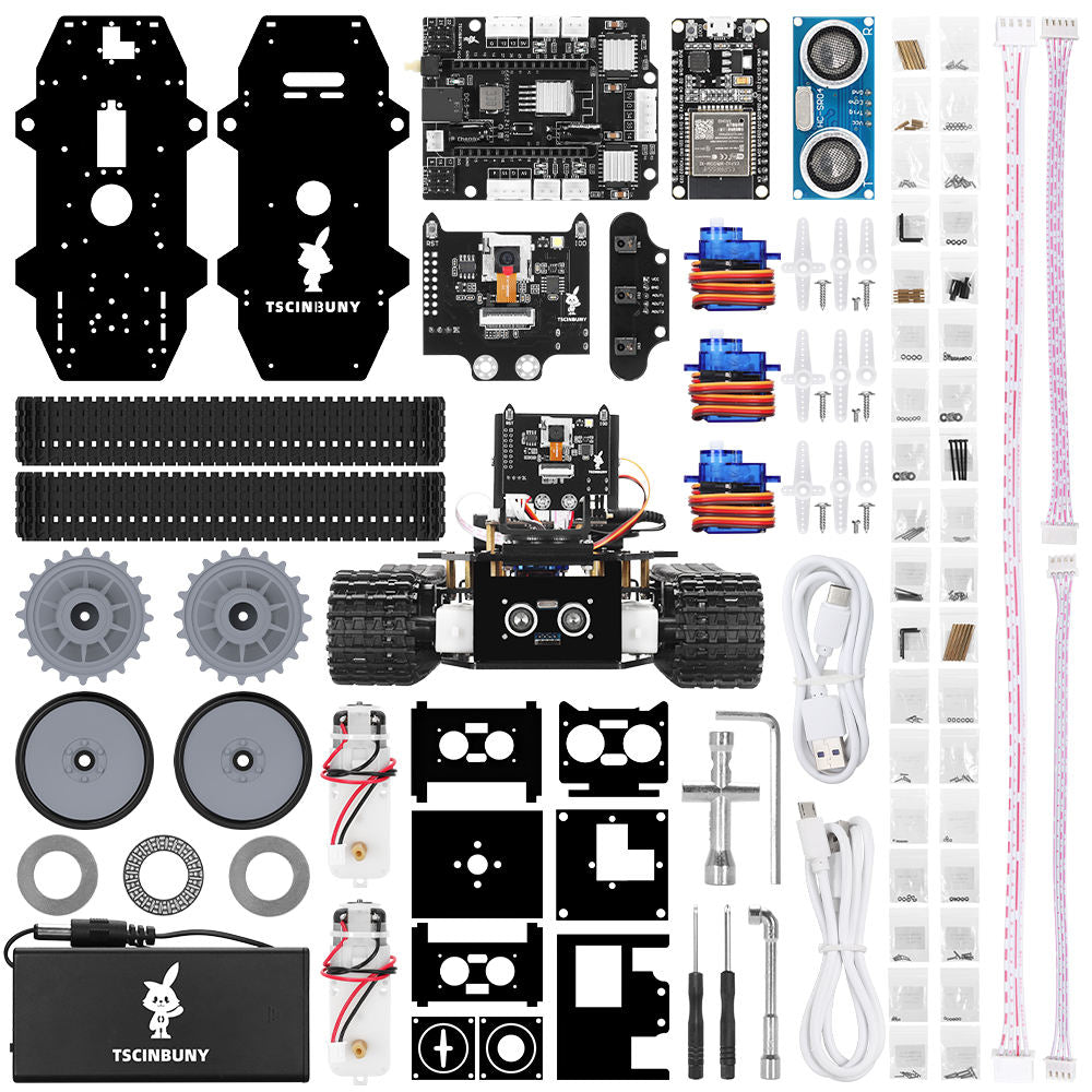 Tscinbuny ZYC0202 Smart Robot Car Kit with Crawler Wheels & Camera – ESP32-WROOM32 Programmable Robot Car for Arduino Learning Projects