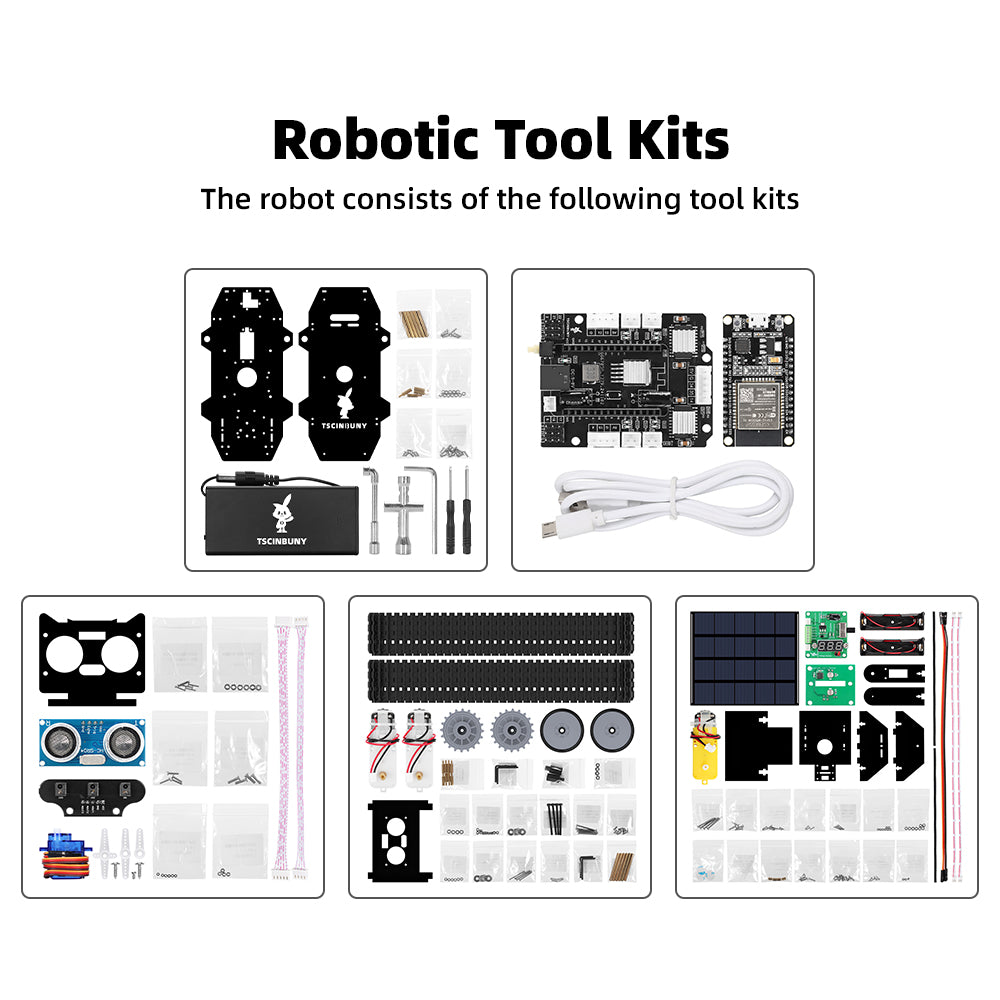 Tscinbuny ZYC0203 Smart Robot Car Kit with Track Wheels & Solar Function – ESP32-WROOM32 Development Board Educational Robot for Arduino Learning