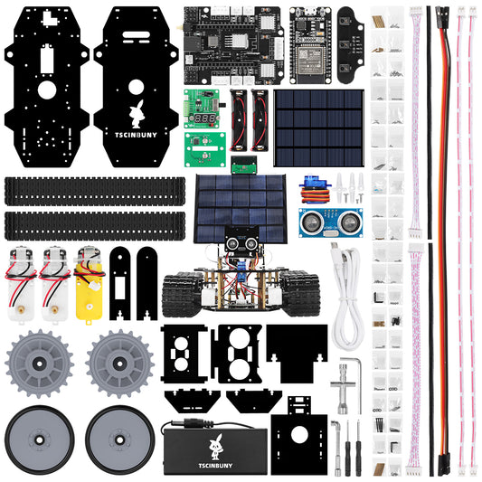 Tscinbuny ZYC0203 Smart Robot Car Kit with Track Wheels & Solar Function – ESP32-WROOM32 Development Board Educational Robot for Arduino Learning
