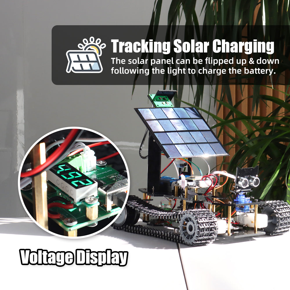 Tscinbuny ZYC0203 Smart Robot Car Kit with Track Wheels & Solar Function – ESP32-WROOM32 Development Board Educational Robot for Arduino Learning