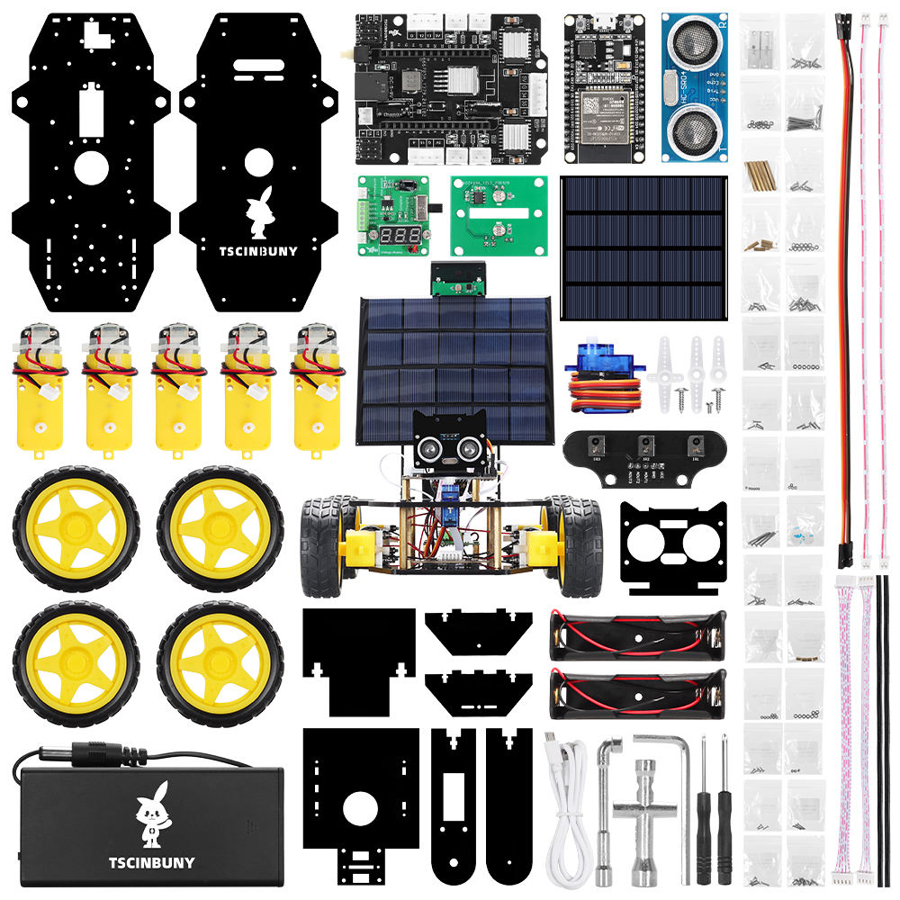 Tscinbuny ZYC0209 Smart Robot Car Kit with Rubber Wheels & Robotic Solar Function – ESP32-WROOM32 Development Board Robot for Arduino Education Projects