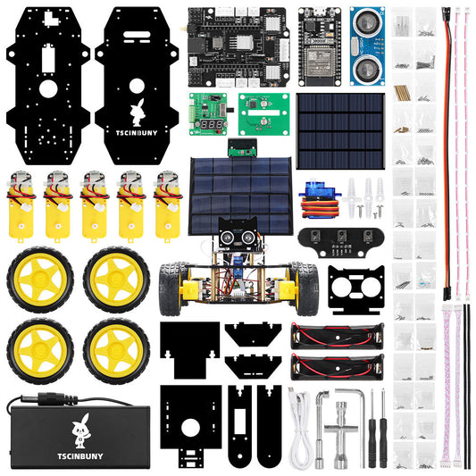 Tscinbuny ZYC0209 Smart Robot Car Kit with Rubber Wheels & Robotic Solar Function – ESP32-WROOM32 Development Board Robot for Arduino Education Projects