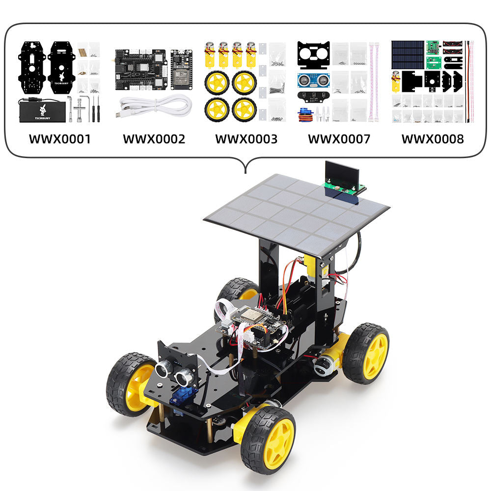 Tscinbuny ZYC0209 Smart Robot Car Kit with Rubber Wheels & Robotic Solar Function – ESP32-WROOM32 Development Board Robot for Arduino Education Projects