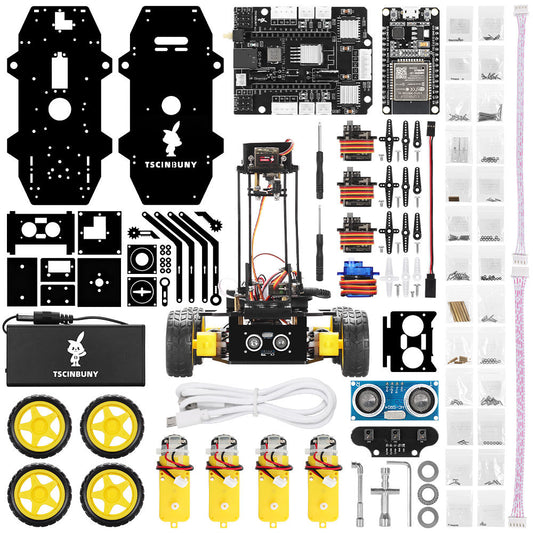 Tscinbuny ZYC0210 Smart Robot Car Kit with Rubber Wheels & Robotic Arm Function – ESP32-WROOM32 Development Board Robot for Arduino Learning Projects