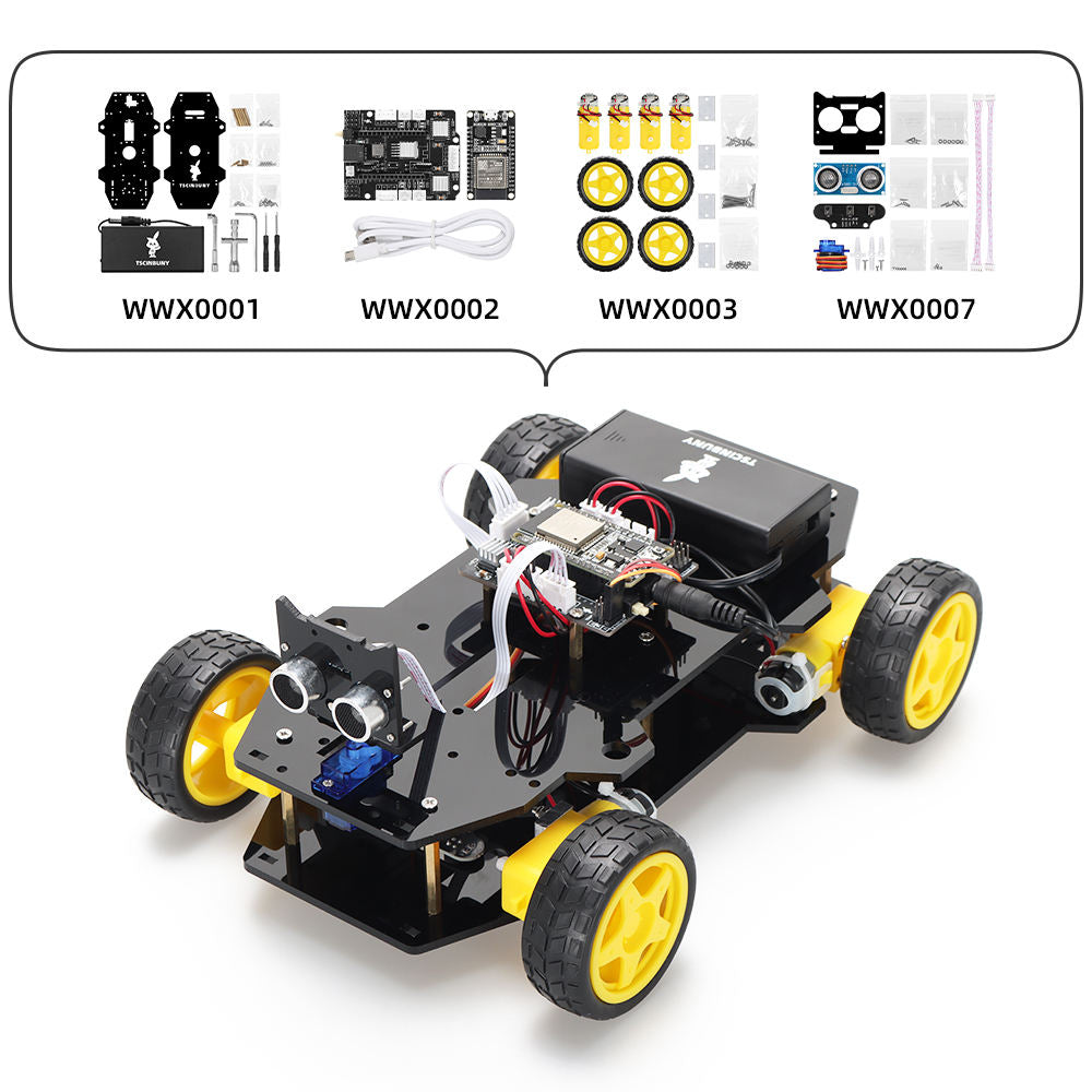 Tscinbuny ZYC0212 Smart Robot Car Kit with Rubber Wheels & Basic Functions – ESP32-WROOM32 Development Board Educational Robot for Arduino Learning