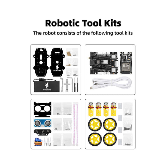 Tscinbuny ZYC0212 Smart Robot Car Kit with Rubber Wheels & Basic Functions – ESP32-WROOM32 Development Board Educational Robot for Arduino Learning