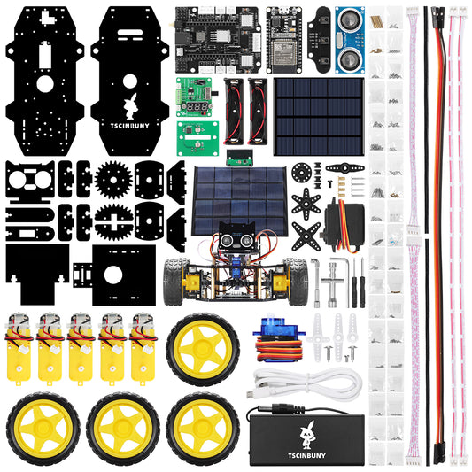 Tscinbuny ZYC0214 Smart Robot Car Kit with Ackermann Wheels & Solar Function – ESP32-WROOM32 Development Board Robot for Arduino Projects