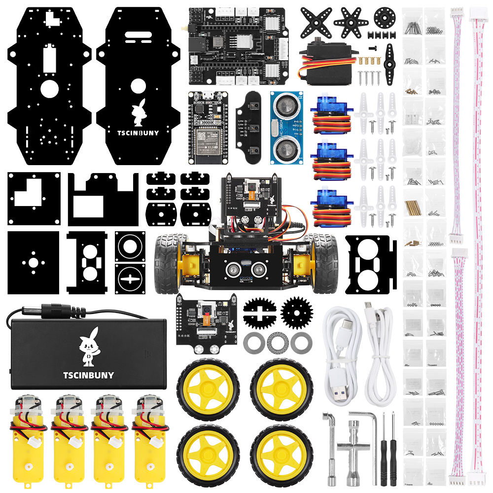 Tscinbuny ZYC0215 Smart Robot Car Kit with Wireless Ackermann Wheels – Camera Car featuring ESP32-WROOM32 Development Board for Arduino Learning