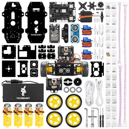 Tscinbuny ZYC0215 Smart Robot Car Kit with Wireless Ackermann Wheels – Camera Car featuring ESP32-WROOM32 Development Board for Arduino Learning