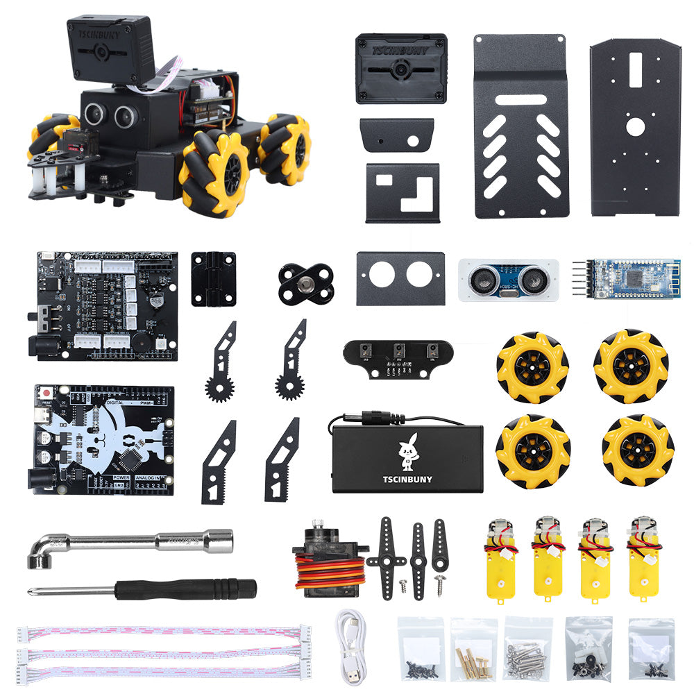 Tscinbuny ZYC0219 Smart Robot Car Kit with ESP32-S3 AI Visual Interaction – Mecanum Wheel Robot with Face Recognition & Expandable Robotic Arm