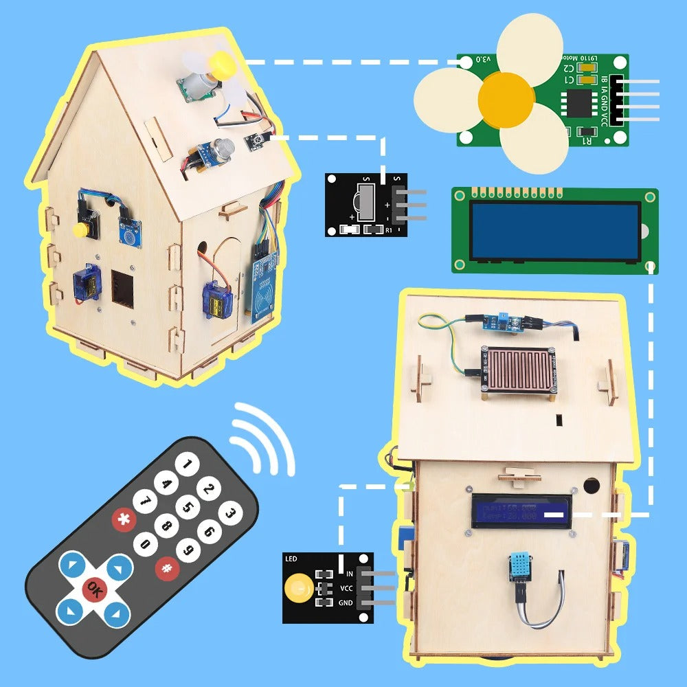 Tscinbuny ZYA0030 Starter Kit with IoT Smart Home Sensors – DIY Wooden House Open-Source C/C++ Educational Kit for Arduino STEM Learning