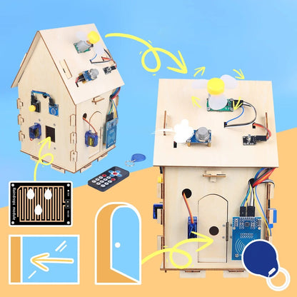Tscinbuny ZYA0030 Starter Kit with IoT Smart Home Sensors – DIY Wooden House Open-Source C/C++ Educational Kit for Arduino STEM Learning