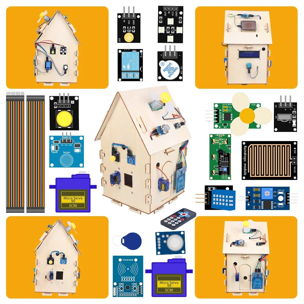 Tscinbuny ZYA0030 Starter Kit with IoT Smart Home Sensors – DIY Wooden House Open-Source C/C++ Educational Kit for Arduino STEM Learning