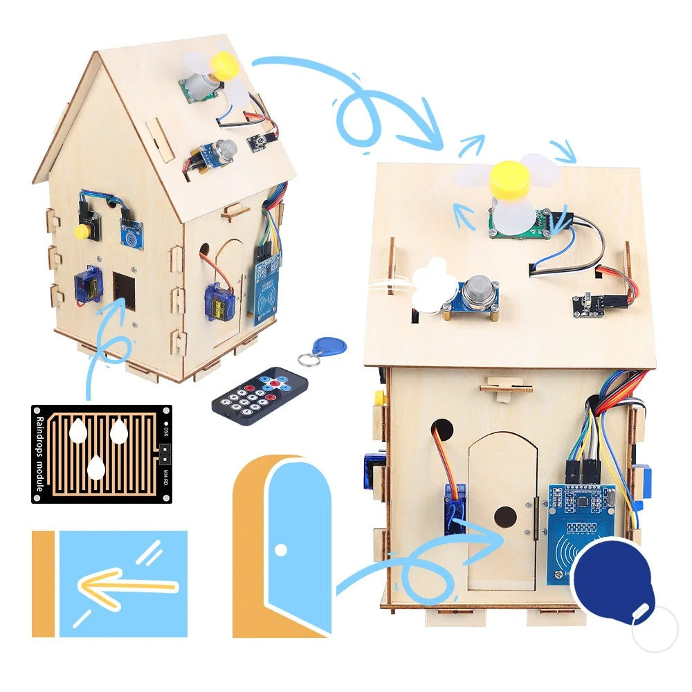 Tscinbuny ZYA0030 Starter Kit with IoT Smart Home Sensors – DIY Wooden House Open-Source C/C++ Educational Kit for Arduino STEM Learning