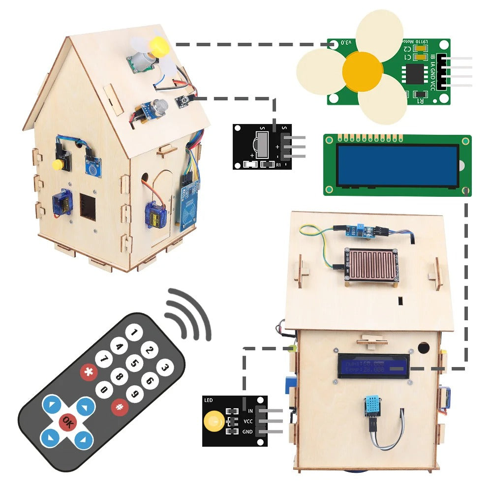 Tscinbuny ZYA0030 Starter Kit with IoT Smart Home Sensors – DIY Wooden House Open-Source C/C++ Educational Kit for Arduino STEM Learning