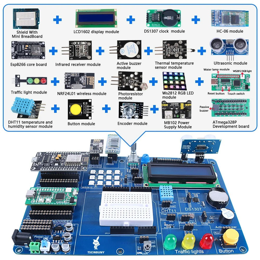 Tscinbuny ZYA0031 Starter Kit for IoT Programming – C/C++ Training Set with NANO, ESP8266, ESP32 & AVR Development Boards (PDF Tutorial Included)