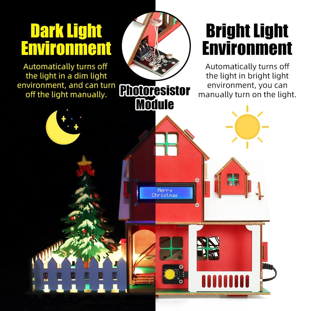 Tscinbuny ZYA0210 Christmas Starter Kit – DIY Wooden Smart Christmas House with LED Lights & Arduino-Compatible Programming for STEM Education and Gifts