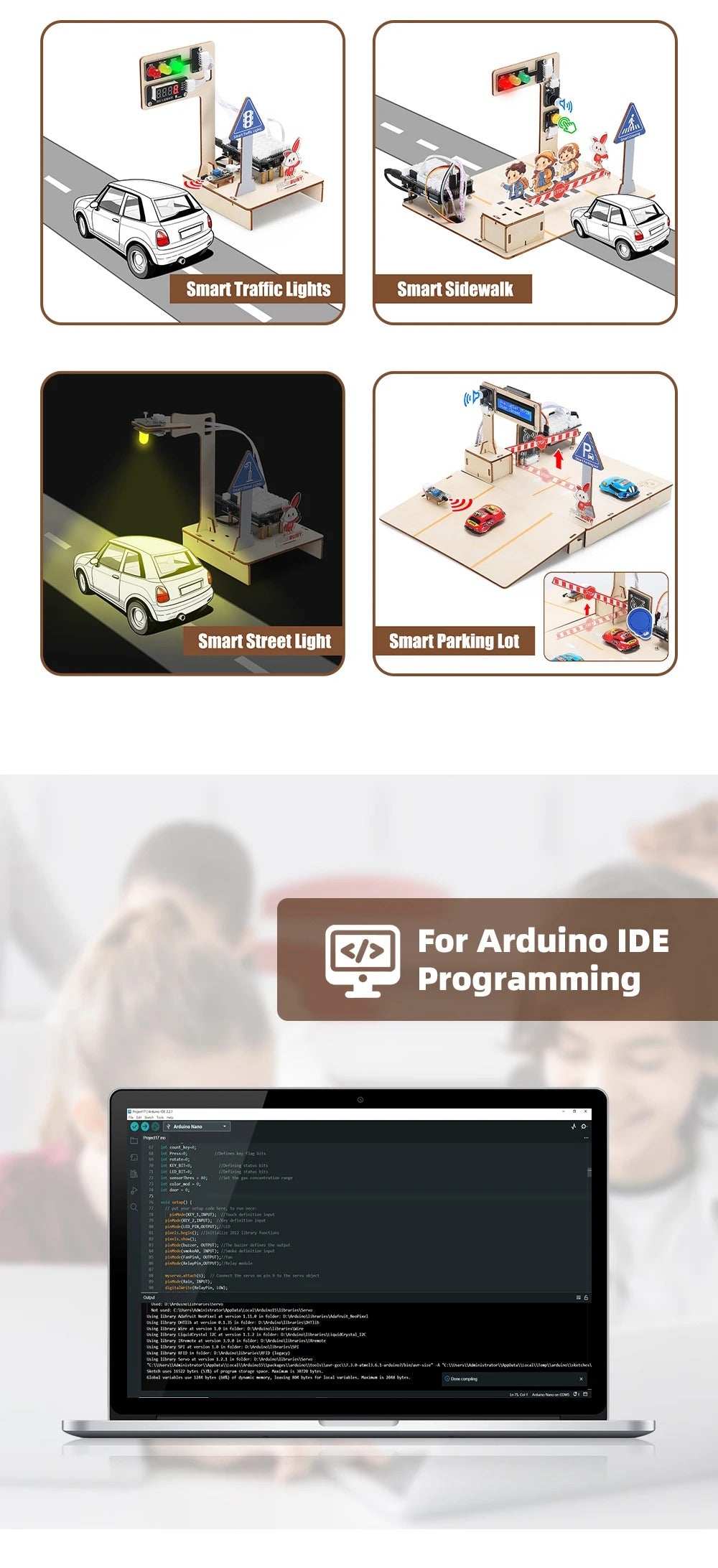 Tscinbuny ZYA0238 Starter Kit for Smart Transport & Smart Home – ESP32 STEM Educational Robotics Solution for Schools & Makers