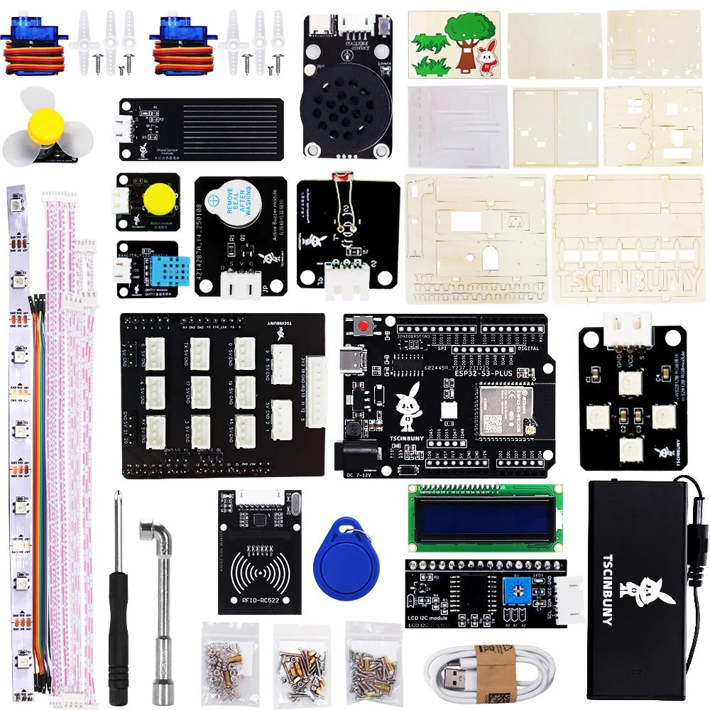 Tscinbuny ZYA0239 Starter Kit with Wooden IoT Voice Control Modules – DIY Smart STEM Educational Robotics Set for Arduino Learning