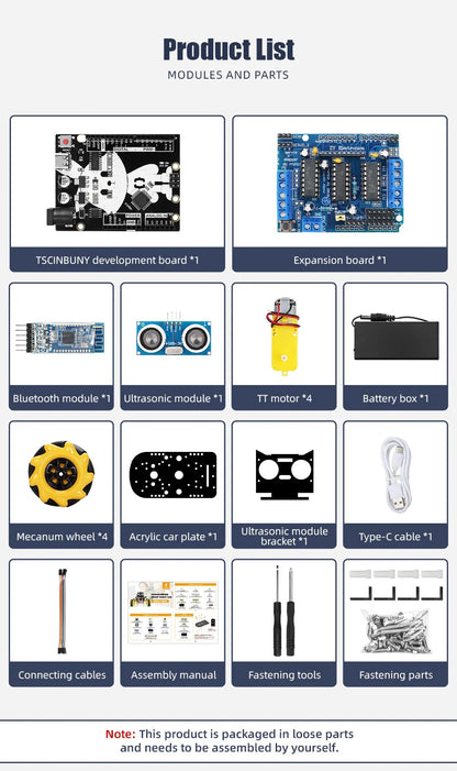 Tscinbuny ZYC0044 Smart Robot Car Kit with 4WD Mecanum Wheels – DIY Educational Robotics Starter Kit for Arduino & Maker Projects