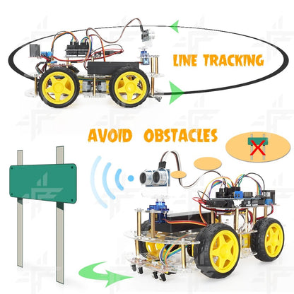 Tscinbuny ZYC0068 Smart Robot Car Kit with Double-Layer Chassis – Ultrasonic Obstacle Avoidance & Line Tracking Development Board Robot for Kids & ArduIDE Learning