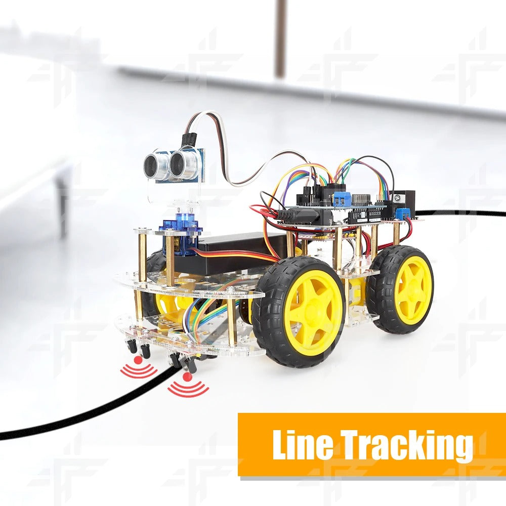 Tscinbuny ZYC0068 Smart Robot Car Kit with Double-Layer Chassis – Ultrasonic Obstacle Avoidance & Line Tracking Development Board Robot for Kids & ArduIDE Learning