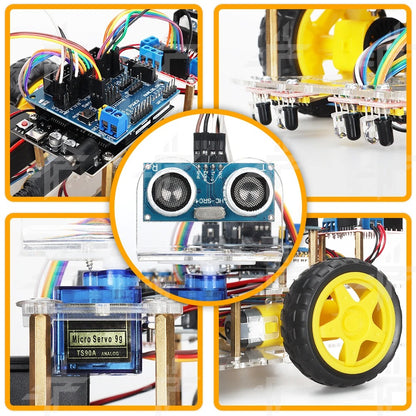 Tscinbuny ZYC0068 Smart Robot Car Kit with Double-Layer Chassis – Ultrasonic Obstacle Avoidance & Line Tracking Development Board Robot for Kids & ArduIDE Learning