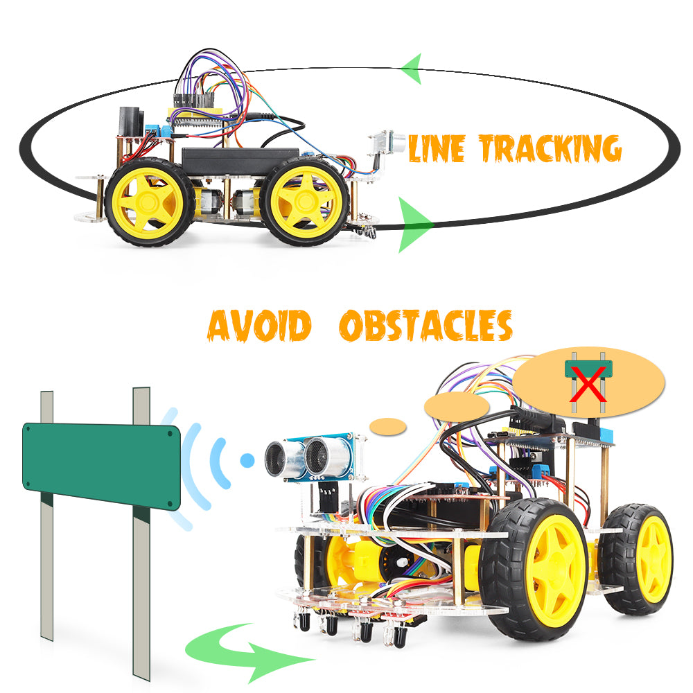 Tscinbuny ZYC0069 Smart Robot Car Kit with BLE Control & 4-Way Tracking – Obstacle Avoidance Programmable Robotic Car for Kids & Arduino Learning