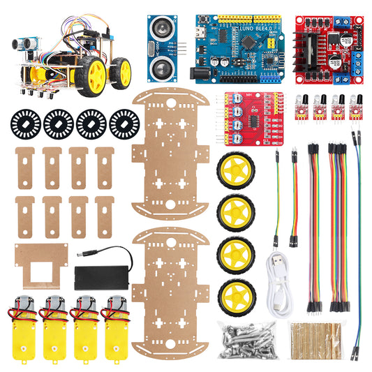 Tscinbuny ZYC0069 Smart Robot Car Kit with BLE Control & 4-Way Tracking – Obstacle Avoidance Programmable Robotic Car for Kids & Arduino Learning