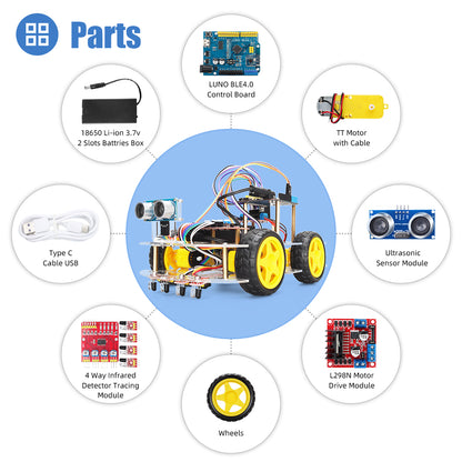 Tscinbuny ZYC0069 Smart Robot Car Kit with BLE Control & 4-Way Tracking – Obstacle Avoidance Programmable Robotic Car for Kids & Arduino Learning