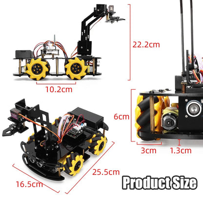 Tscinbuny ZYC0072 Smart Robot Car Kit with Mechanical Arm & APP Control – Electronic Programmable Educational Robotics Set for Arduino Learning