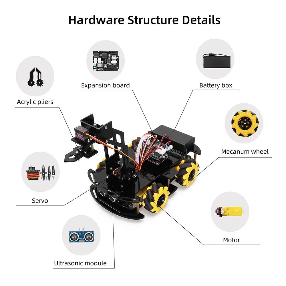 Tscinbuny ZYC0072 Smart Robot Car Kit with Mechanical Arm & APP Control – Electronic Programmable Educational Robotics Set for Arduino Learning