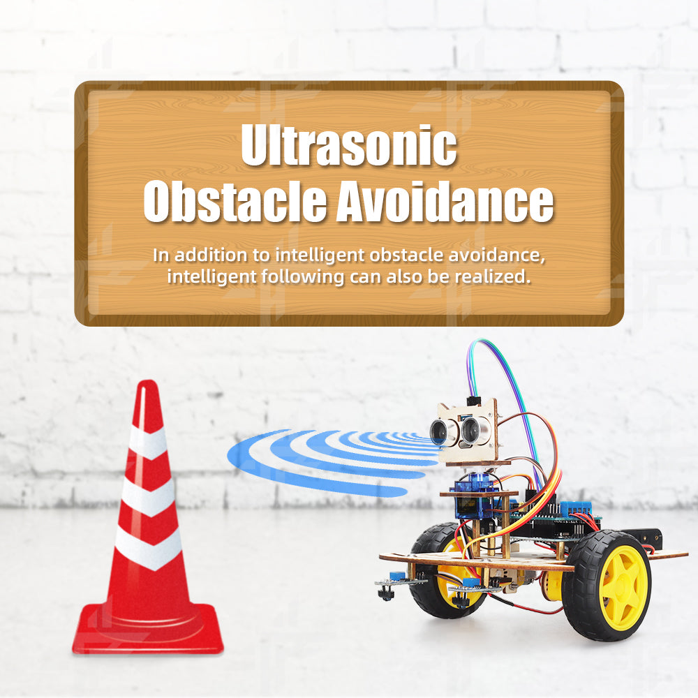 Tscinbuny ZYC0081 Smart Robot Car Kit with Ultrasonic Obstacle Avoidance – Wooden Painting & Drawing Art Educational Robotics Starter Kit
