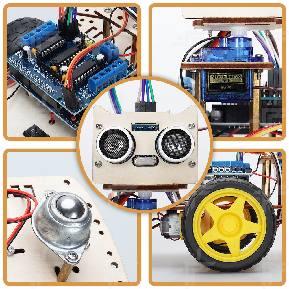 Tscinbuny ZYC0081 Smart Robot Car Kit with Ultrasonic Obstacle Avoidance – Wooden Painting & Drawing Art Educational Robotics Starter Kit