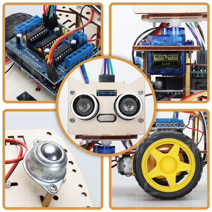 Tscinbuny ZYC0081 Smart Robot Car Kit with Ultrasonic Obstacle Avoidance – Wooden Painting & Drawing Art Educational Robotics Starter Kit