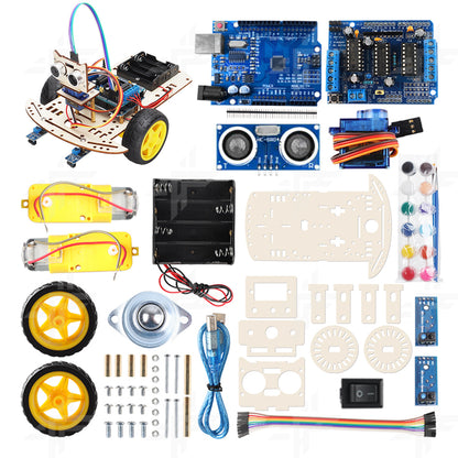 Tscinbuny ZYC0081 Smart Robot Car Kit with Ultrasonic Obstacle Avoidance – Wooden Painting & Drawing Art Educational Robotics Starter Kit