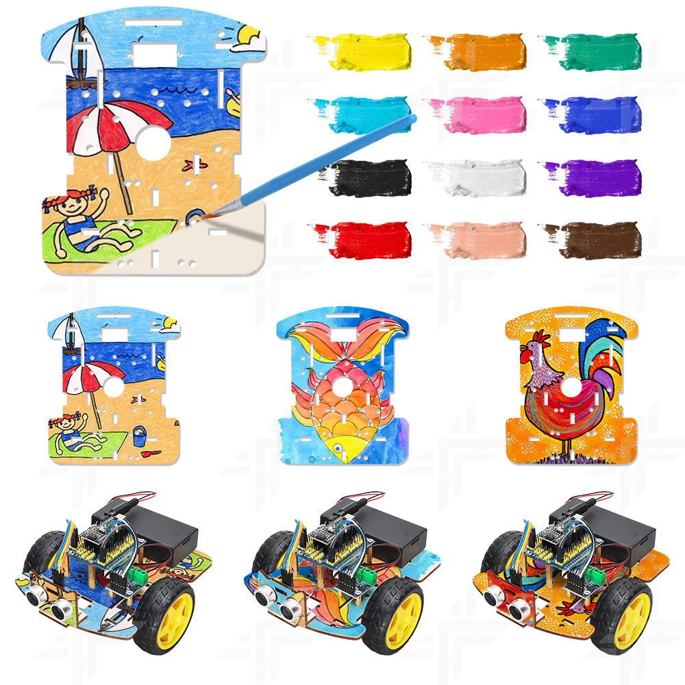 Tscinbuny ZYC0082 Smart Robot Car Kit with 2WD Wooden Chassis – Open-Source DIY STEM Drawing Robot for ArduIDE Education & Maker Projects