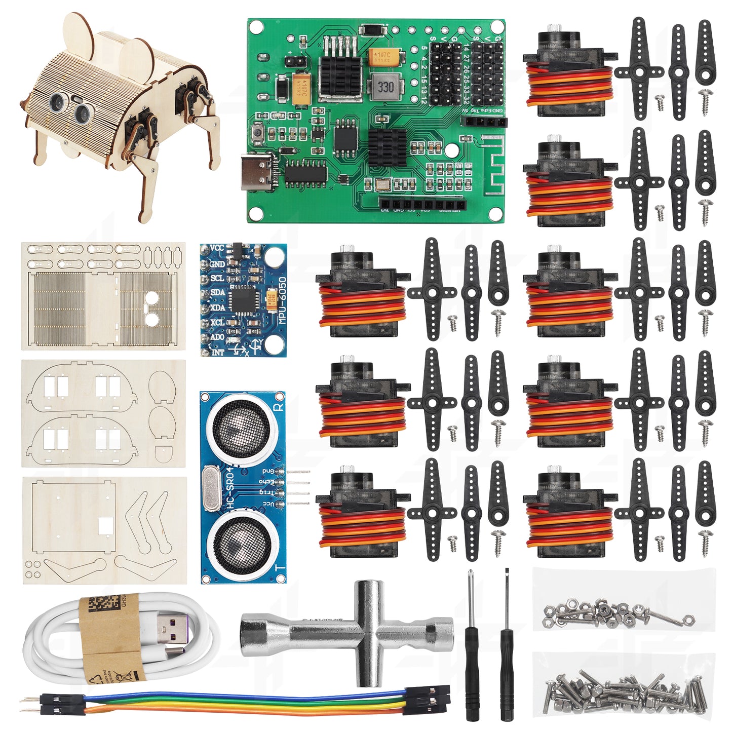 Tscinbuny ZYC0089 Smart Robot Car Kit with ESP32 Controller – DIY Wooden Quadruped Mechanical Rabbit Programming STEM Educational Toy