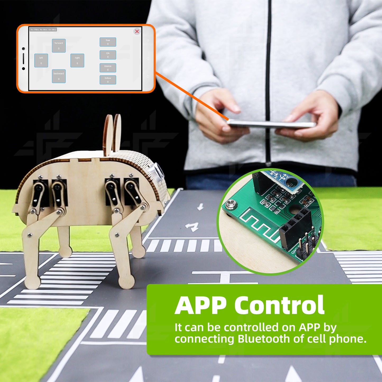 Tscinbuny ZYC0089 Smart Robot Car Kit with ESP32 Controller – DIY Wooden Quadruped Mechanical Rabbit Programming STEM Educational Toy