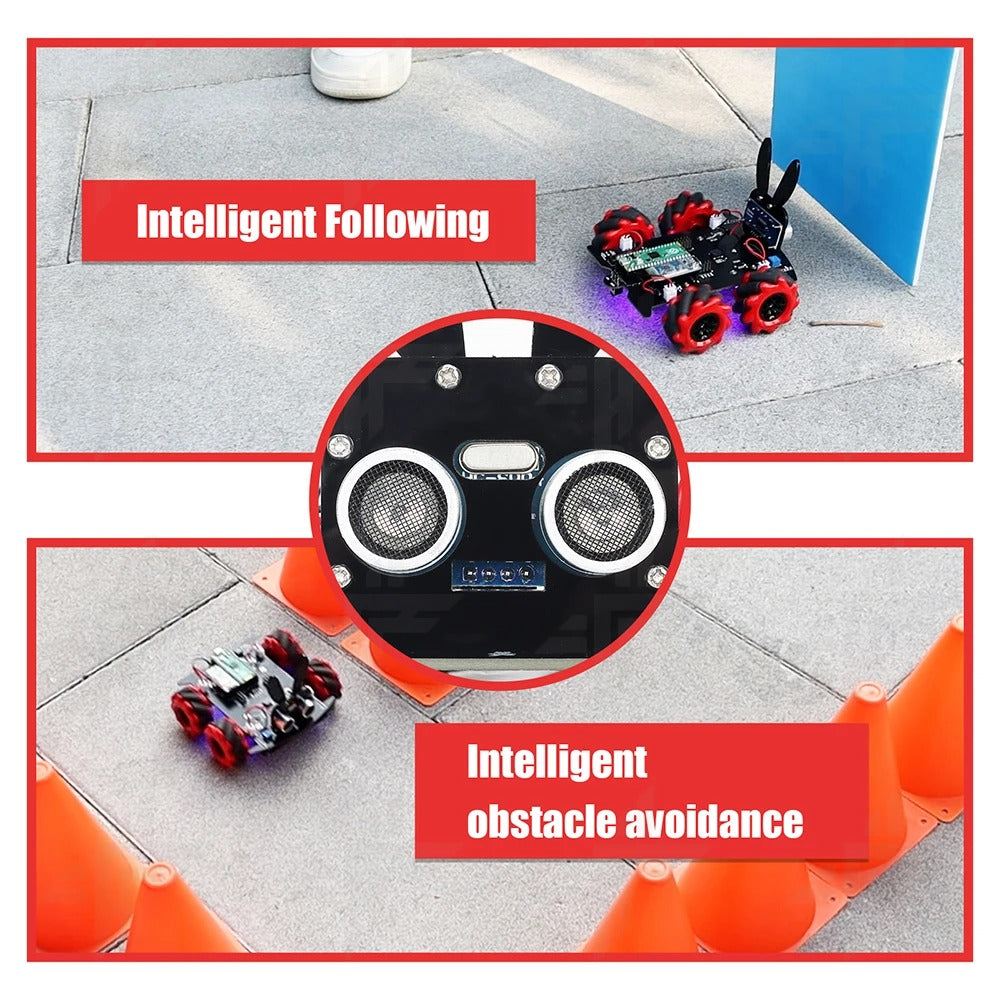 Tscinbuny ZYC0090 Smart Robot Car Kit with 4WD Mecanum Wheels & RGB Lights – Rabbit Head Tracking Programmable Robot for Arduino Projects