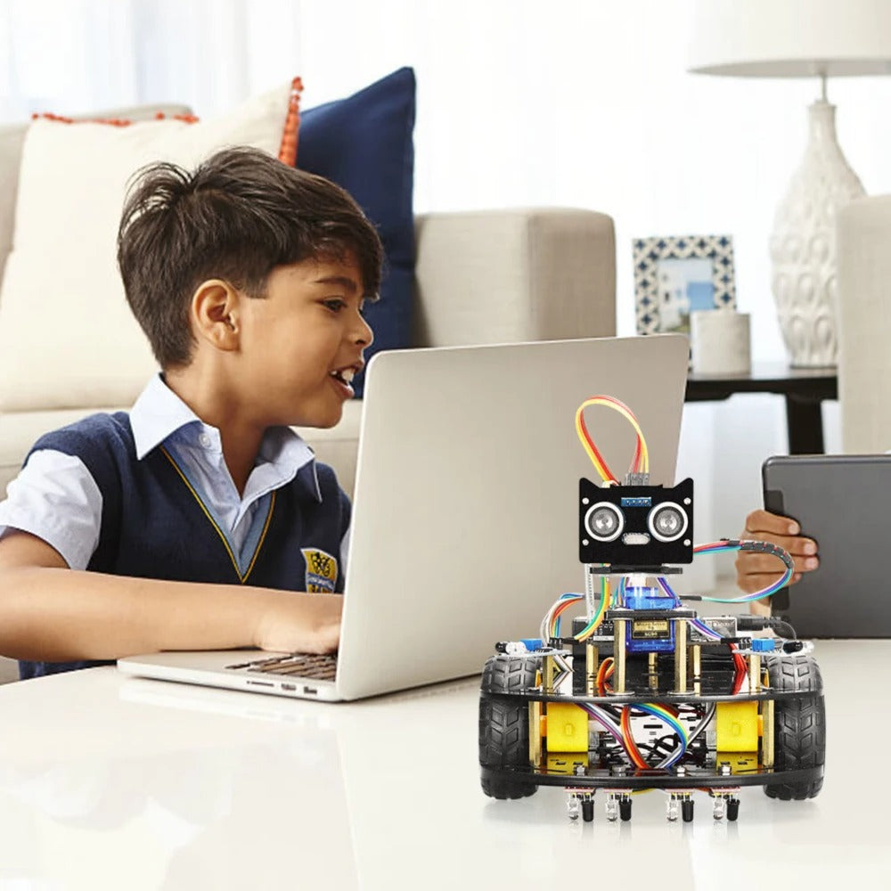 Tscinbuny ZYC0098 Smart Robot Car Kit with Graphical Programming & Infrared Remote Control – Obstacle Avoidance Educational Robot for Kids Learning