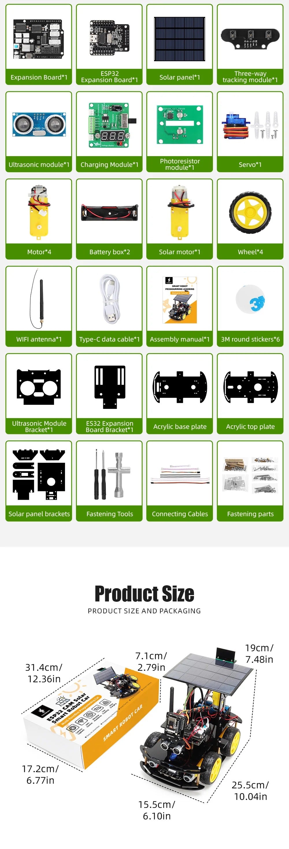 Tscinbuny ZYC0108 Smart Robot Car Kit with ESP32-CAM & Solar Panels – Ultrasonic Obstacle Avoidance STEM Educational Robotics Project for Arduino Learning