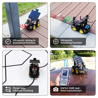 Tscinbuny ZYC0108 Smart Robot Car Kit with ESP32-CAM & Solar Panels – Ultrasonic Obstacle Avoidance STEM Educational Robotics Project for Arduino Learning