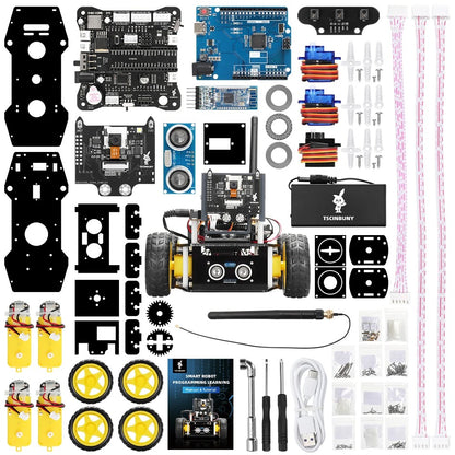 Tscinbuny ZYC0114 Smart Robot Car Kit with 4WD Ackermann Steering & ESP32 Camera – WiFi Programmable Electronics Learning Robot for Arduino Projects