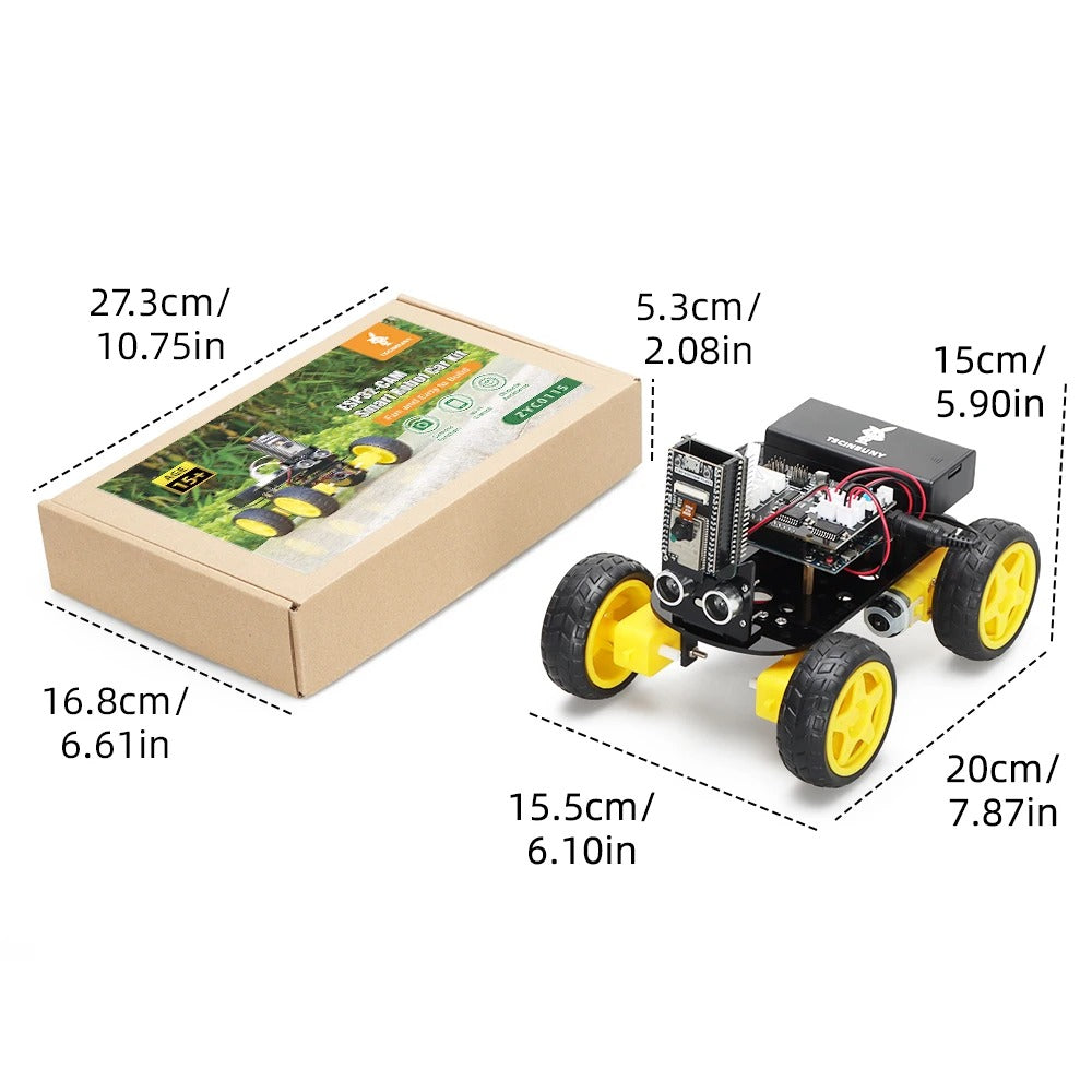 Tscinbuny ZYC0115 Smart Robot Car Kit with ESP32-CAM & Ultrasonic Sensors – 4WD WiFi Programmable Educational Robotics Starter Kit for Arduino Learning
