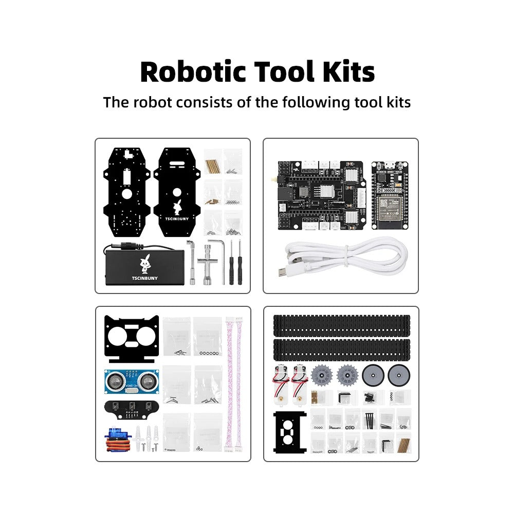 Tscinbuny ZYC0201 Smart Robot Car Kit with Crawler Wheels & Basic Functions – ESP32-WROOM32 Development Board Robot for Arduino Education Projects