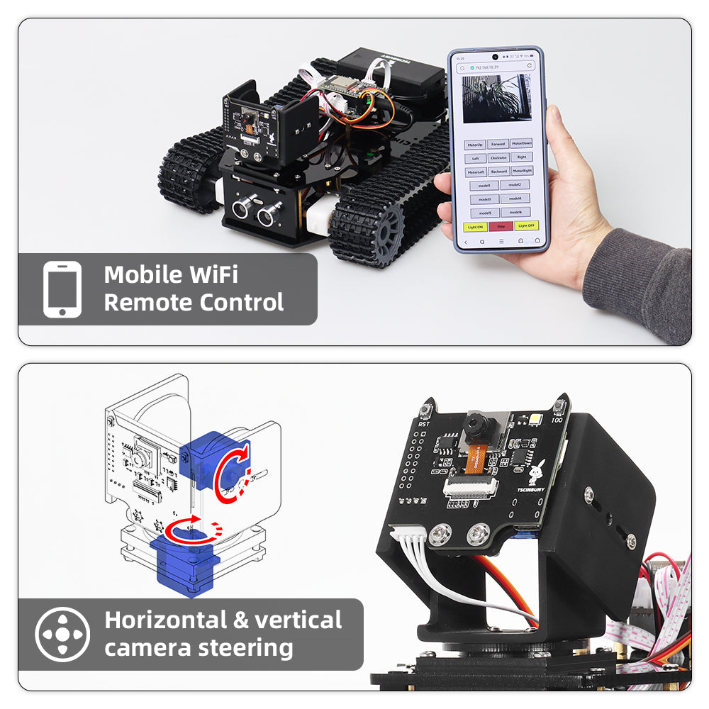 Tscinbuny ZYC0202 Smart Robot Car Kit with Crawler Wheels & Camera – ESP32-WROOM32 Programmable Robot Car for Arduino Learning Projects
