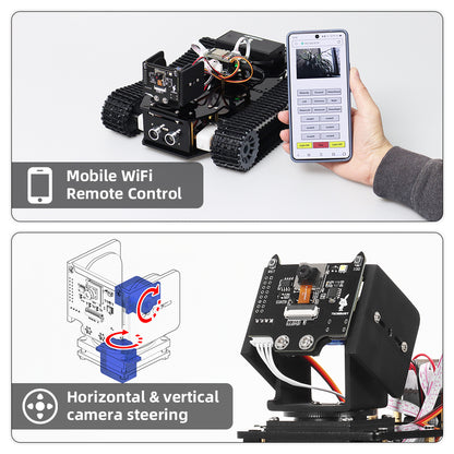 Tscinbuny ZYC0202 Smart Robot Car Kit with Crawler Wheels & Camera – ESP32-WROOM32 Programmable Robot Car for Arduino Learning Projects